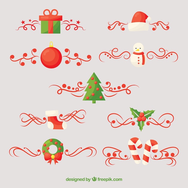 Set of christmas calligraphic ornaments