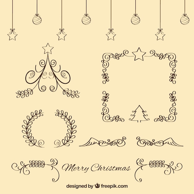 Free vector set of christmas calligraphic ornaments