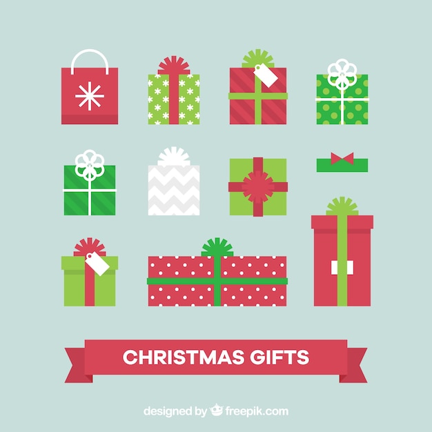 Set of christmas gifts in flat design