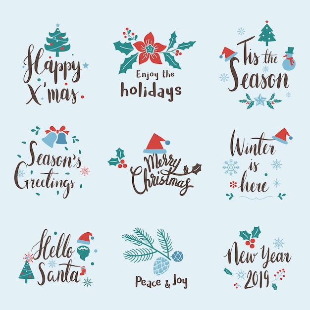 Free vector set of christmas greeting badge vectors