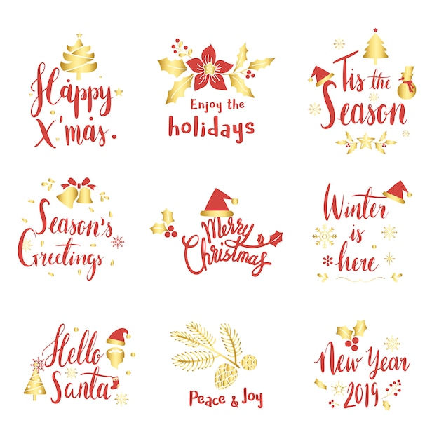 Set of Christmas greeting badge vectors