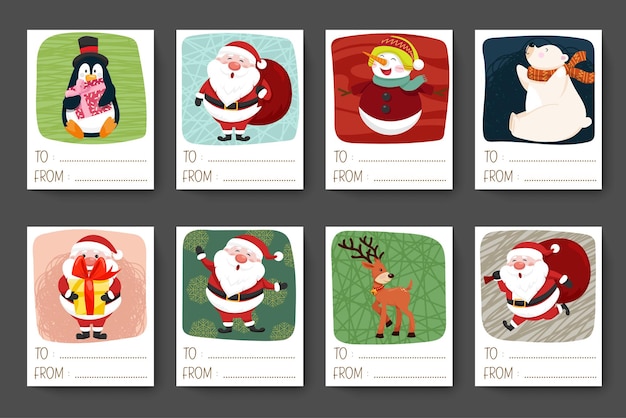 Set of christmas and happy new year greeting cards and postcard