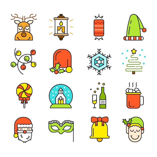 Set of Christmas Icons Isolated. Flat Style. Modern Trendy Design.