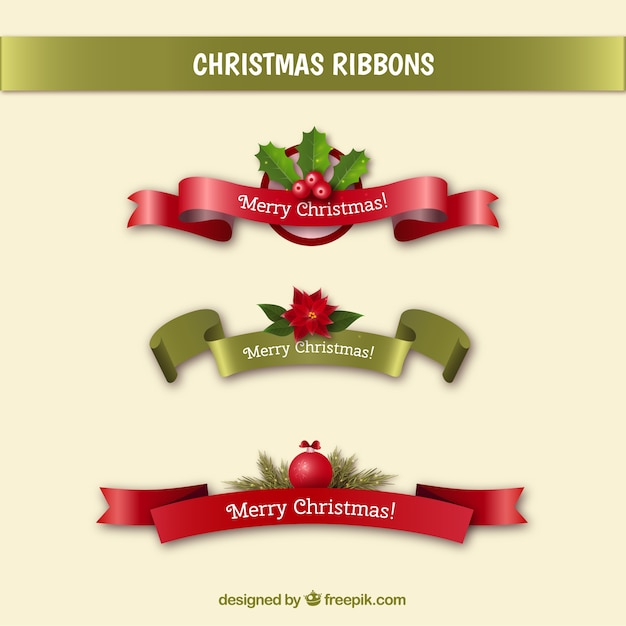 Free vector set of christmas messages ribbons in realistic style