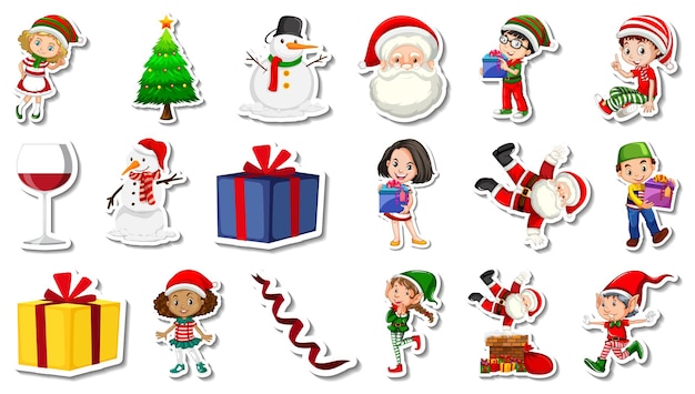 Free vector set of christmas objects and cartoon characters