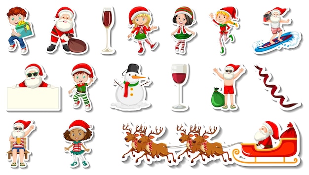 Free Vector set of christmas objects and cartoon characters