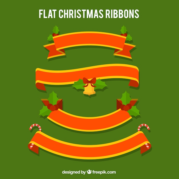 Free Vector set of christmas ribbons in flat design