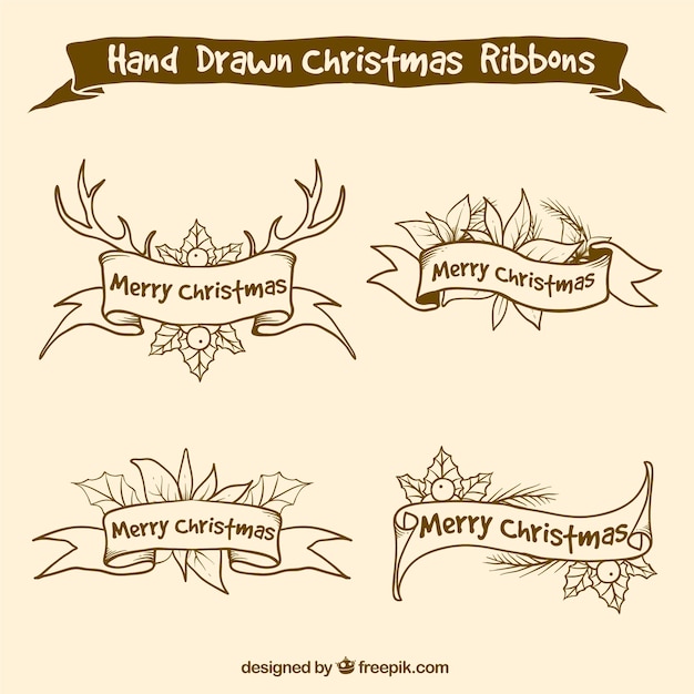 Free vector set of christmas ribbons with leaves