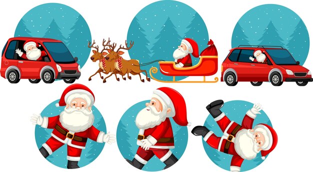 Set of Christmas theme with Santa car