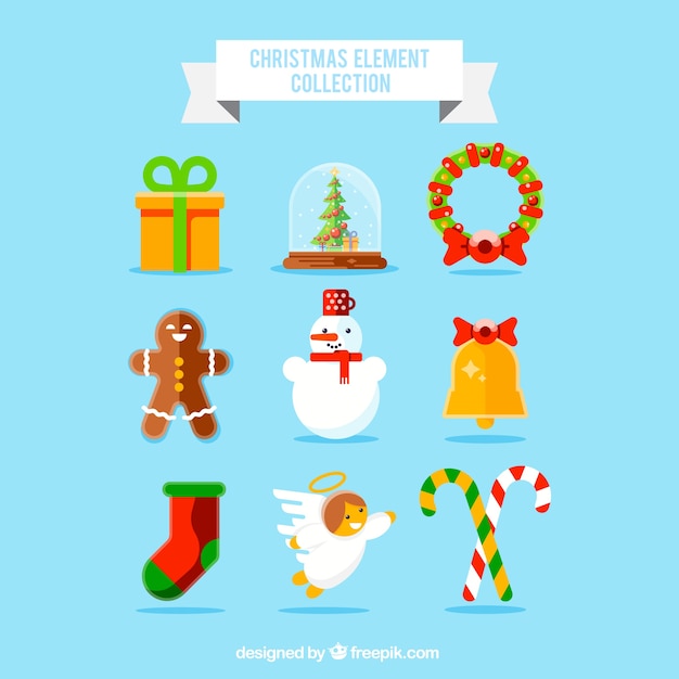 Free vector set of christmas tree ornaments in flat design