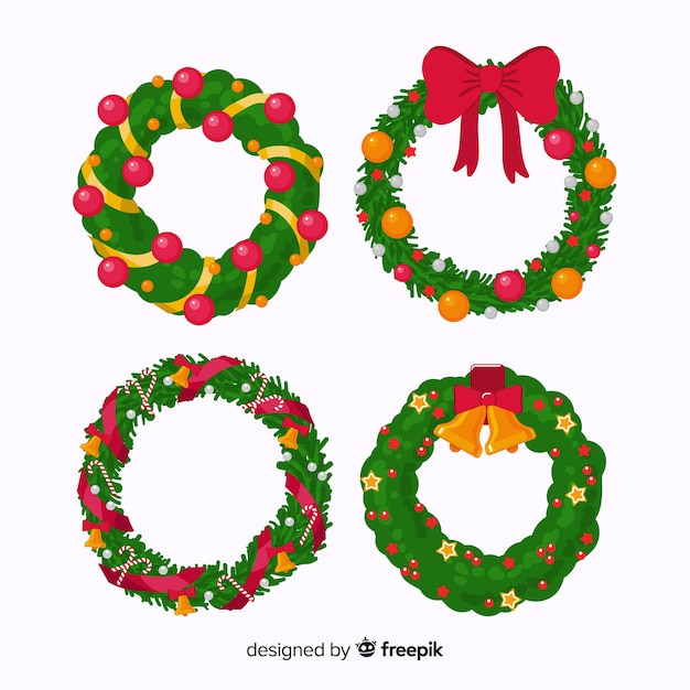 Set of christmas wreath in flat design