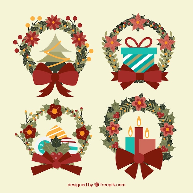 Set of christmas wreaths with elements