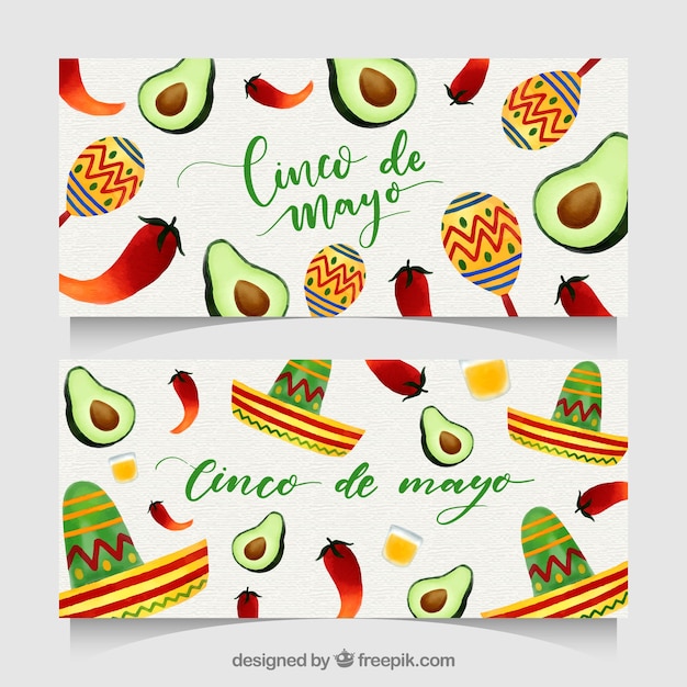 Free Vector set of cinco de mayo banners with mexican elements