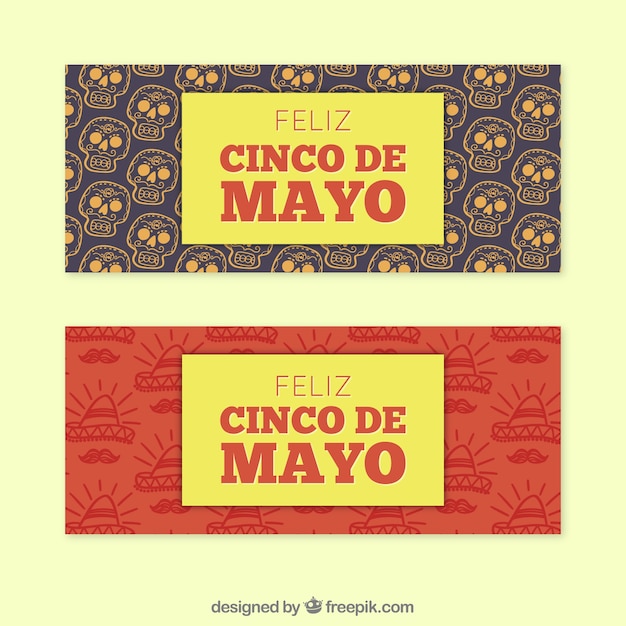 Set of cinco de mayo banners with traditional elements 