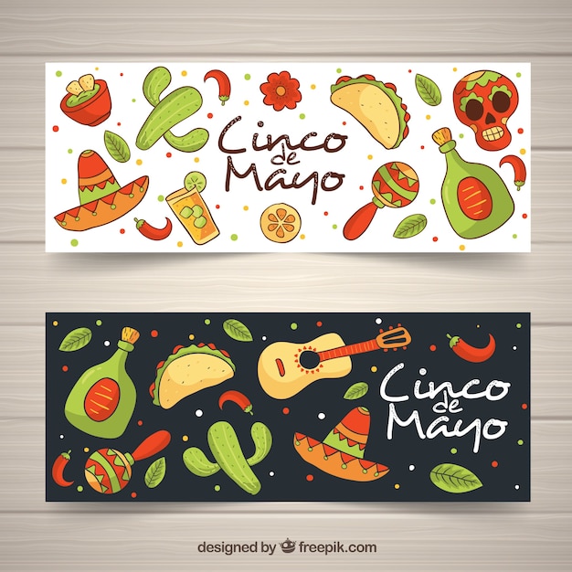 Free Vector set of cinco de mayo banners with traditional elements 