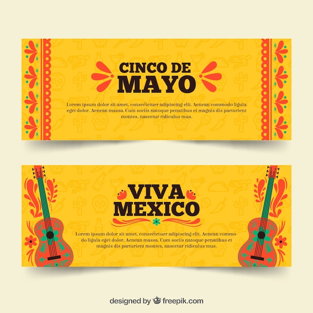 Set of cinco de mayo banners with traditional elements 