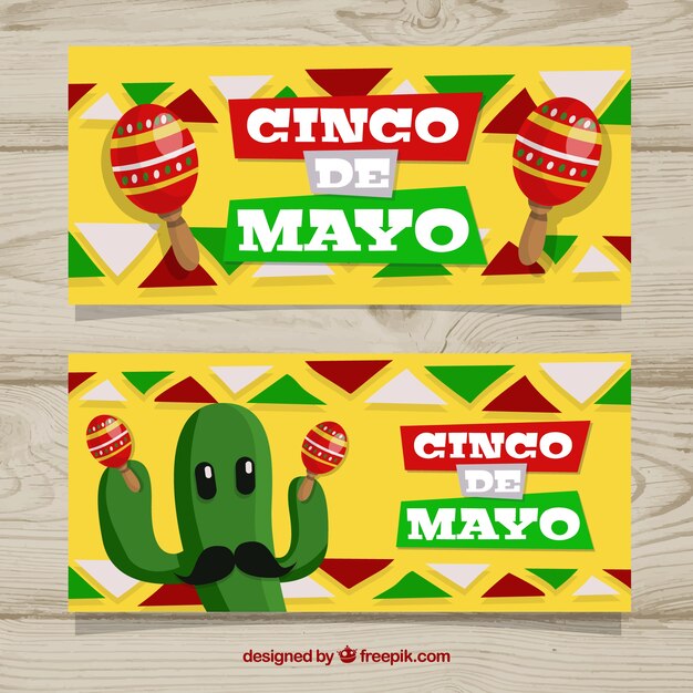 Set of cinco de mayo banners with traditional mexican elements 