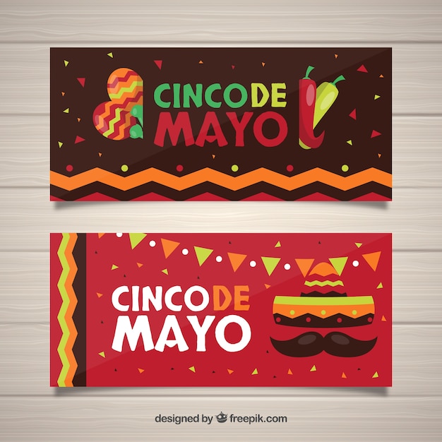 Set of cinco de mayo banners with traditional mexican elements 