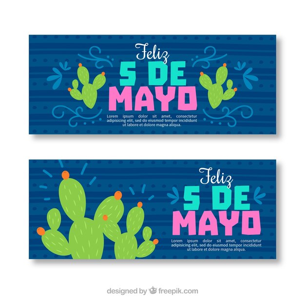 Set of cinco de mayo banners with traditional mexican elements 