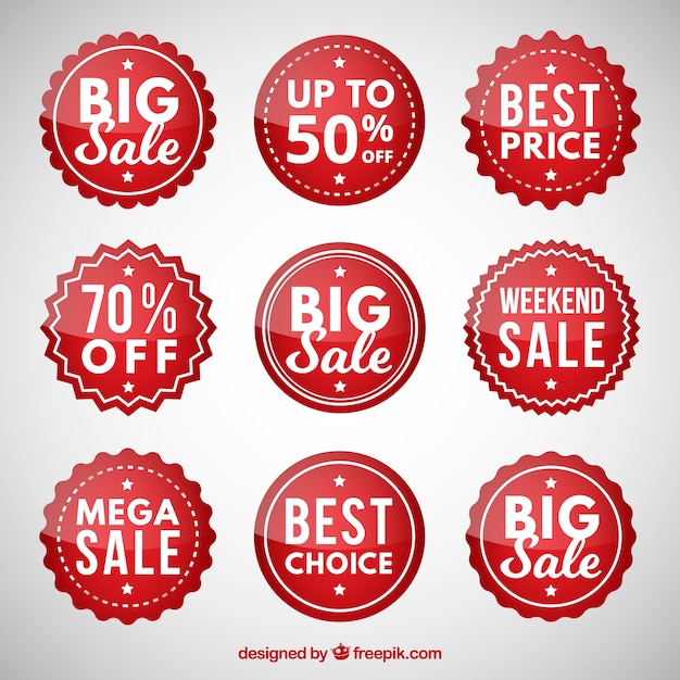 Set of circular discount stickers