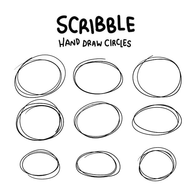 Set of circular scribbles doodle black line hand drawn element illustration