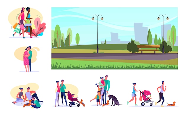 Free Vector set of citizens doing various activities