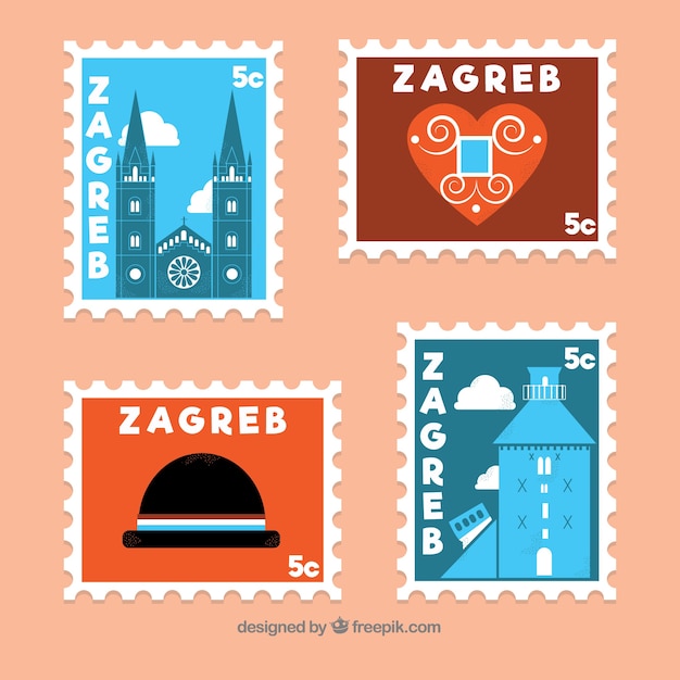 Free Vector set of city stamps in flat style