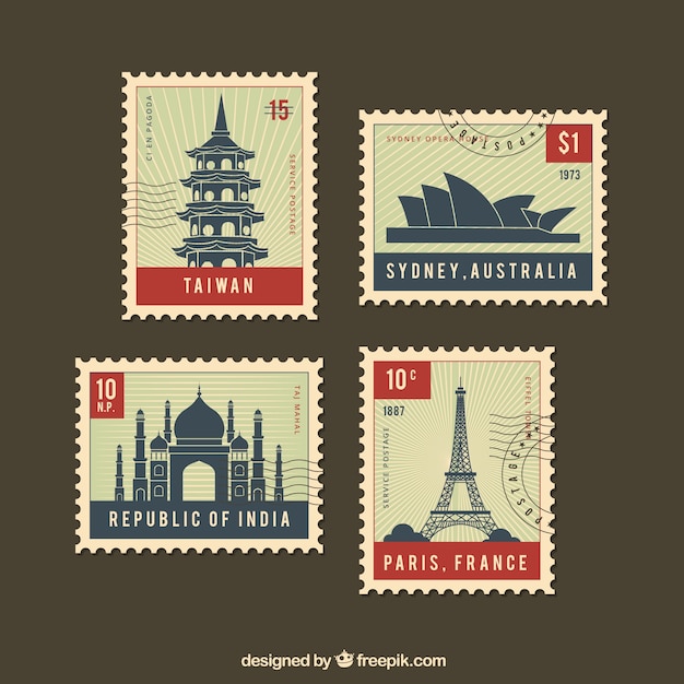 Free Vector set of city stamps in flat style