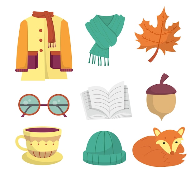 Free Vector set of clothes and object element for autumn weather