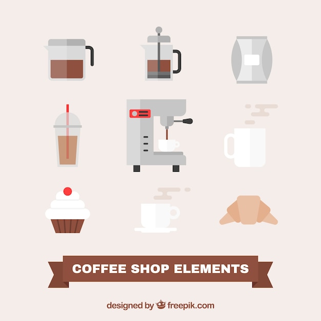 Set of coffee accessories in flat design