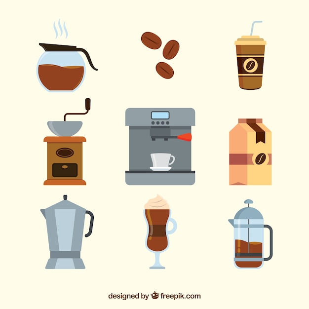 Set of coffee accessories in flat design