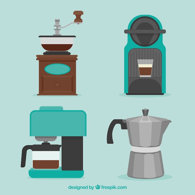 Free Vector set of coffee makers and other coffee accessory