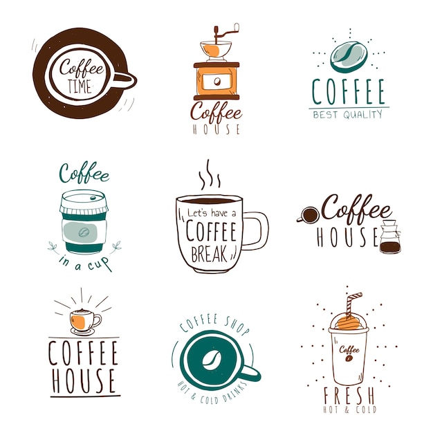 Free Vector set of coffee shop logos vector