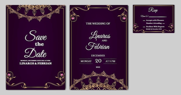 Set collection beautifull luxury wedding invitation card template