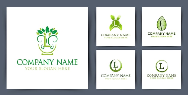 Free Vector set collection initial letter l monogram logo with leaf bowl seed logo design vector illustration