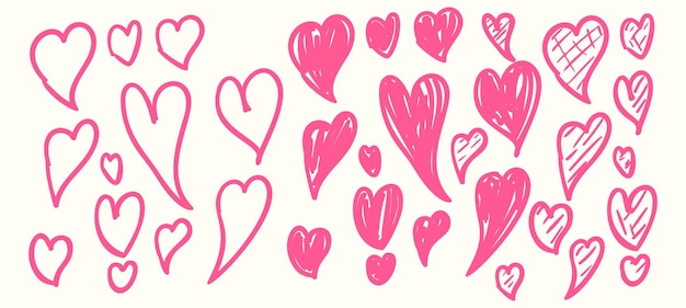 Set collection of love heart romance doodle art vector illustration