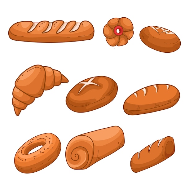 Set of collection various bread illustration brown bread clipart