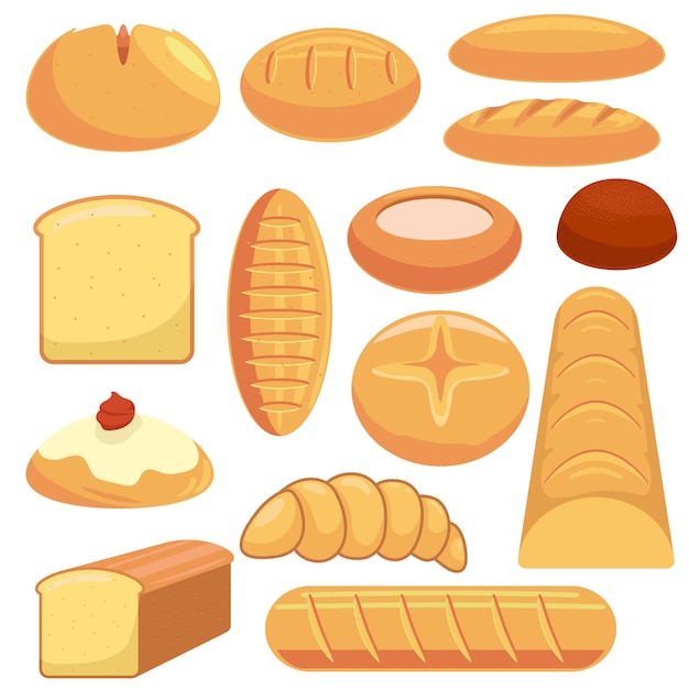 Set of collection vector flat various bread illustration