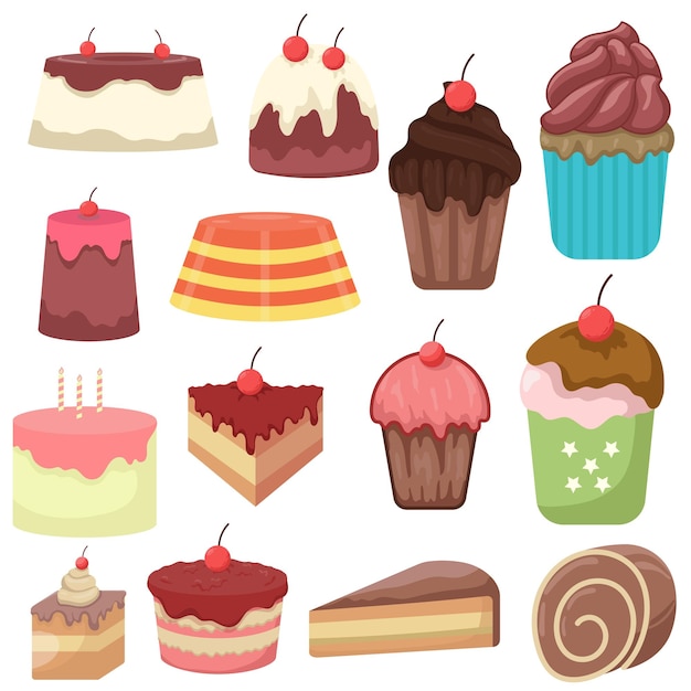 Free Vector set of collection vector flat various dessert illustration