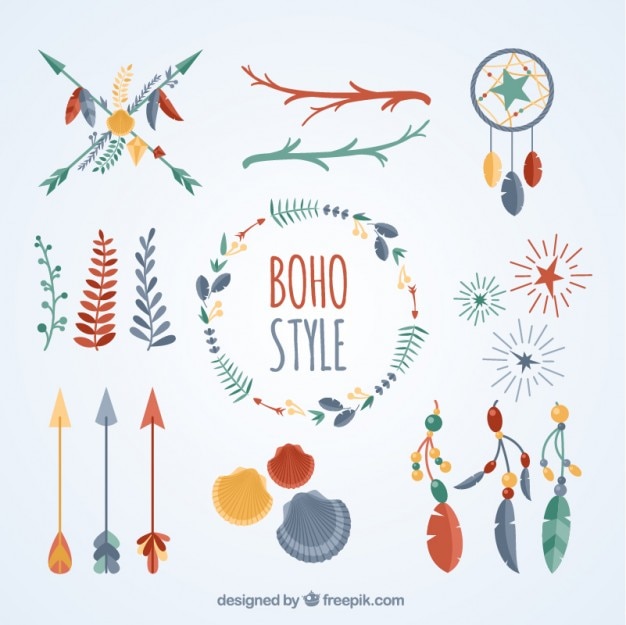 Free vector set of colored boho objects