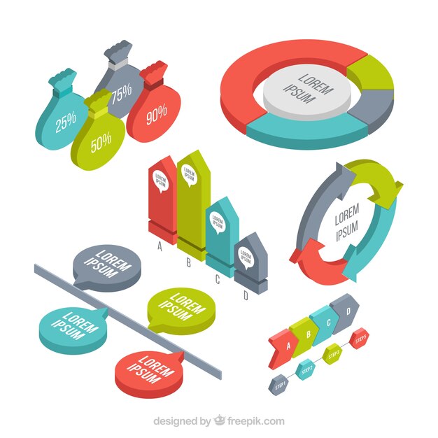 Set of colored charts in isometric