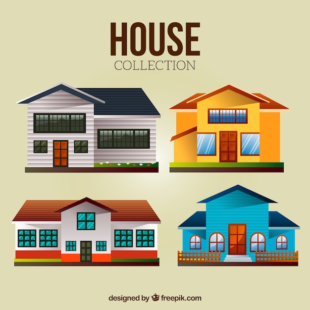 Set of colored houses in flat design