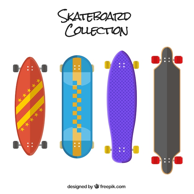 Set of colored skateboards in flat design