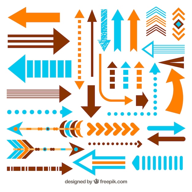 Free vector set of colorful arrows to mark in flat style