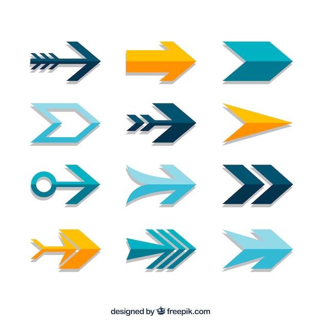 Set of colorful arrows to mark in flat style