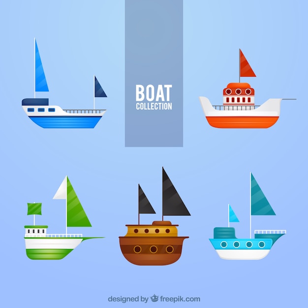 Free Vector set of colorful boats in flat design