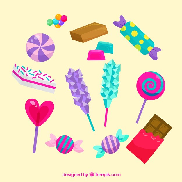 Set of colorful candies in flat style