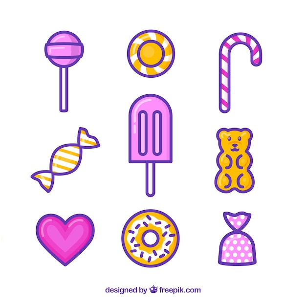 Set of colorful candies in flat style