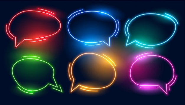 Set of colorful chat bubbles in neon styles