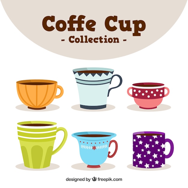 Free Vector set colorful of coffee cups